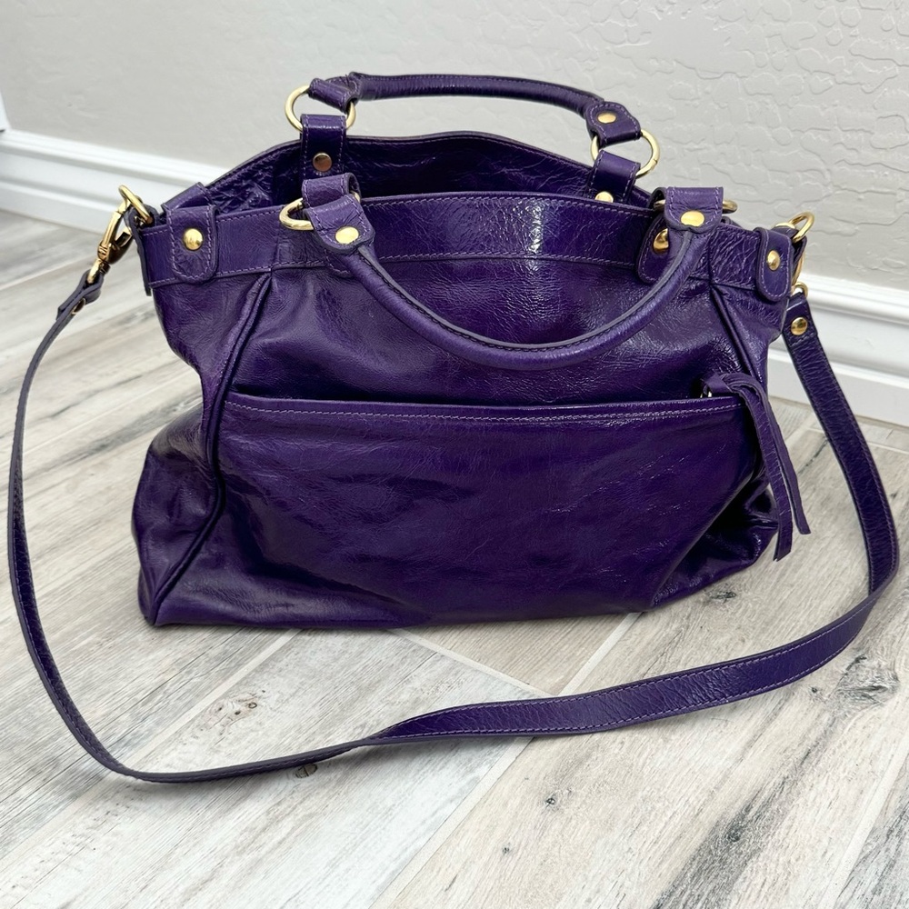 Maurizio Taiuti Genuine Leather Purple Satchel Crossbody Bag - Picture 5 of 14